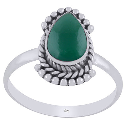 Beautiful Rawa & Wire Work Around Green Onyx Pear Shape 925 Sterling Solid Silver Ring - R3403389-8