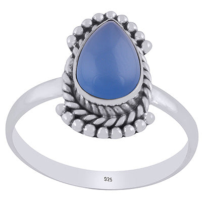 Beautiful Rawa & Wire Work Around Blue Chalcedony Pear Shape 925 Sterling Solid Silver Ring - R3403389-9
