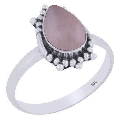 Stunning Rawa Work Around Rose Quartz Pear Shape 925 Sterling Solid Silver Ring - R3403390-13