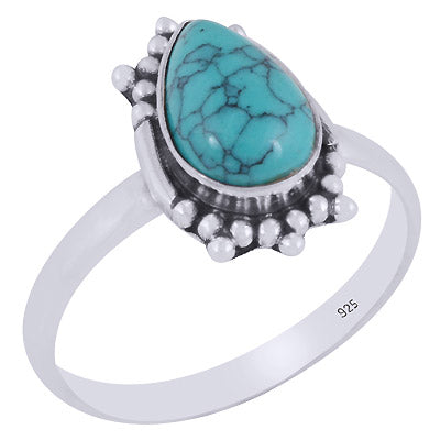 Stunning Rawa Work Around Turquoise Pear Shape 925 Sterling Solid Silver Ring - R3403390-3