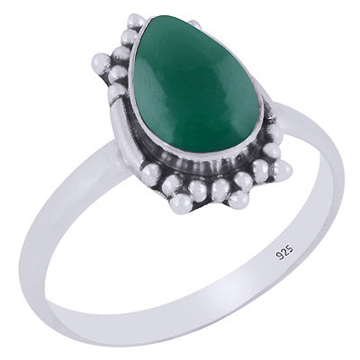 Stunning Rawa Work Around Green Onyx Pear Shape 925 Sterling Solid Silver Ring - R3403390-8