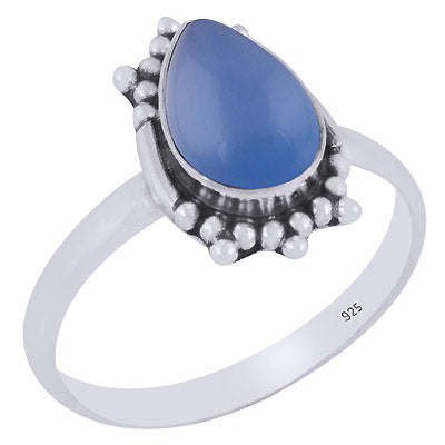 Stunning Rawa Work Around Blue Chalcedony Pear Shape 925 Sterling Solid Silver Ring - R3403390-9
