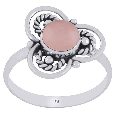 Gorgeous Flower Handcrafted Around Rose Quartz Round Shape 925 Sterling Solid Silver Ring - R3403391-13
