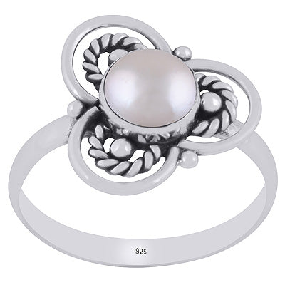 Gorgeous Flower Handcrafted Around Pearl Round Shape 925 Sterling Solid Silver Ring - R3403391-15