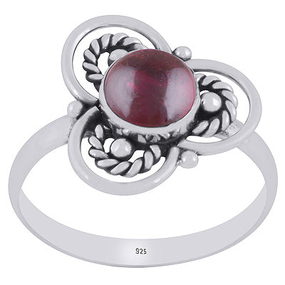 Gorgeous Flower Handcrafted Around Garnet Round Shape 925 Sterling Solid Silver Ring - R3403391-2