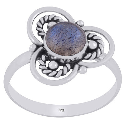 Gorgeous Flower Handcrafted Around Labradorite Round Shape 925 Sterling Solid Silver Ring - R3403391-5