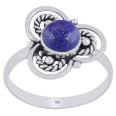 Gorgeous Flower Handcrafted Around Lapis Round Shape 925 Sterling Solid Silver Ring - R3403391-6