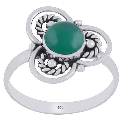 Gorgeous Flower Handcrafted Around Green Onyx Round Shape 925 Sterling Solid Silver Ring - R3403391-8