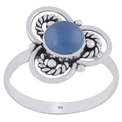Gorgeous Flower Handcrafted Around Blue Chalcedony Round Shape 925 Sterling Solid Silver Ring - R3403391-9