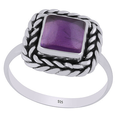 Beautifully Handcrafted Twisted Wire Work Around Amethyst Square Shape 925 Sterling Solid Silver Ring - R3403392-51