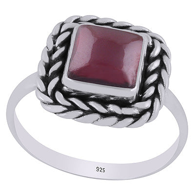 Beautifully Handcrafted Twisted Wire Work Around Garnet Square Shape 925 Sterling Solid Silver Ring - R3403392-52