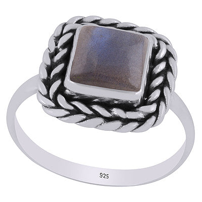 Beautifully Handcrafted Twisted Wire Work Around Labradorite Square Shape 925 Sterling Solid Silver Ring - R3403392-55