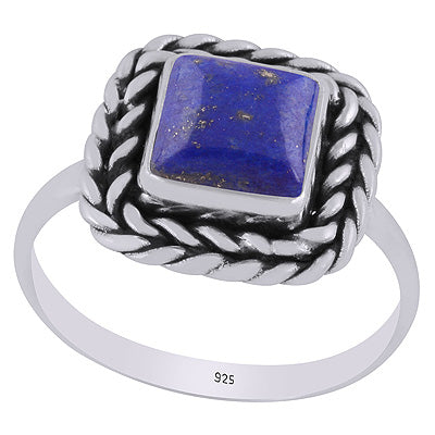Beautifully Handcrafted Twisted Wire Work Around Lapis Square Shape 925 Sterling Solid Silver Ring - R3403392-56