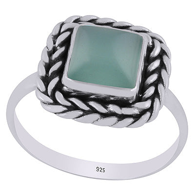 Beautifully Handcrafted Twisted Wire Work Around Aqua Chalcedony Square Shape 925 Sterling Solid Silver Ring - R3403392-60