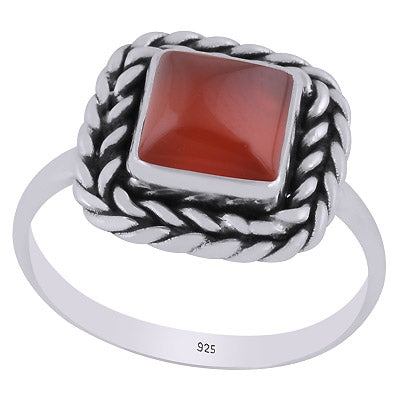 Beautifully Handcrafted Twisted Wire Work Around Carnelian Square Shape 925 Sterling Solid Silver Ring - R3403392-7