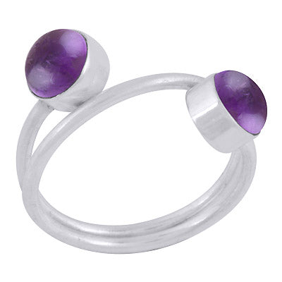 Beautiful Multiple Gemstones Around Amethyst Round Shape 925 Sterling Solid Silver Ring - R3403393-1