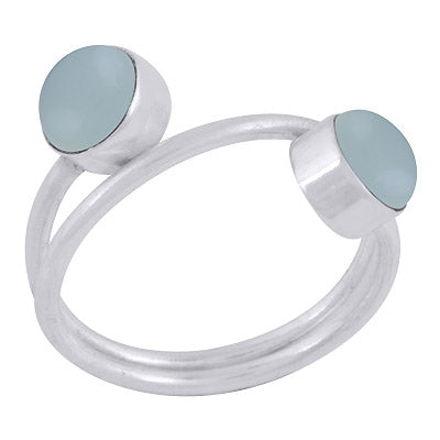 Beautiful Multiple Gemstones Around Aqua Chalcedony Round Shape 925 Sterling Solid Silver Ring - R3403393-10