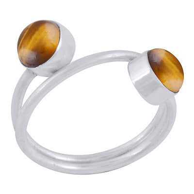 Beautiful Multiple Gemstones Around Tiger's Eye Round Shape 925 Sterling Solid Silver Ring - R3403393-11