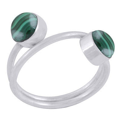Beautiful Multiple Gemstones Around Malachite Round Shape 925 Sterling Solid Silver Ring - R3403393-12