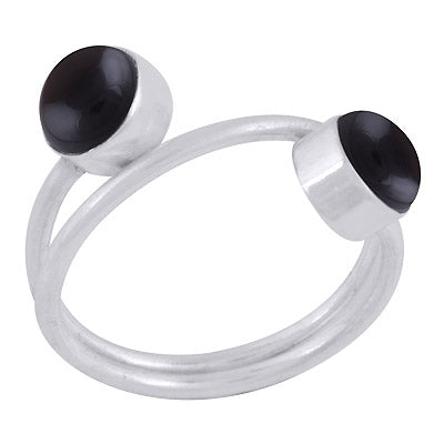 Beautiful Multiple Gemstones Around Black Onyx Round Shape 925 Sterling Solid Silver Ring - R3403393-14