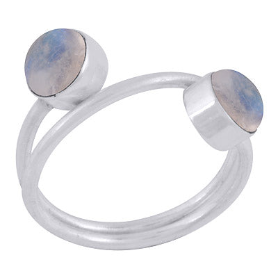 Beautiful Multiple Gemstones Around Rainbow Moonstone Round Shape 925 Sterling Solid Silver Ring - R3403393-4