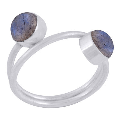 Beautiful Multiple Gemstones Around Labradorite Round Shape 925 Sterling Solid Silver Ring - R3403393-5