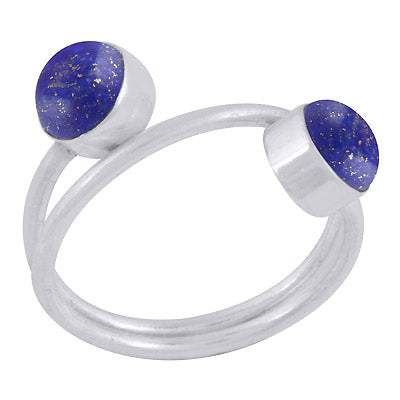 Beautiful Multiple Gemstones Around Lapis Round Shape 925 Sterling Solid Silver Ring - R3403393-6