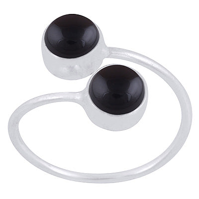 Alluring Multiple Gemstones Black Onyx Round Shape 925 Sterling Solid Silver Ring - R3403394-14