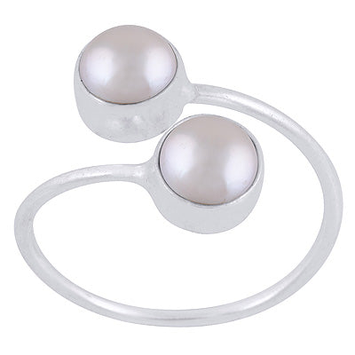 Alluring Multiple Gemstones Pearl Round Shape 925 Sterling Solid Silver Ring - R3403394-15