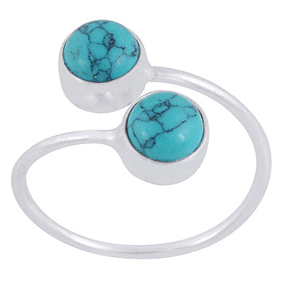 Alluring Multiple Gemstones Turquoise Round Shape 925 Sterling Solid Silver Ring - R3403394-3