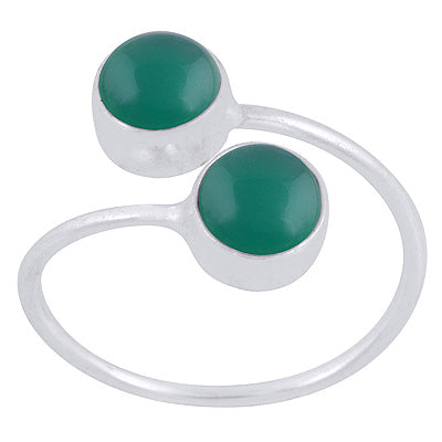 Alluring Multiple Gemstones Green Onyx Round Shape 925 Sterling Solid Silver Ring - R3403394-8