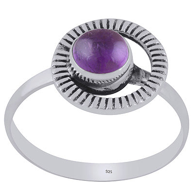 Gorgeous Handcrafted Work Around Amethyst Round Shape 925 Sterling Solid Silver Ring - R3403395-1