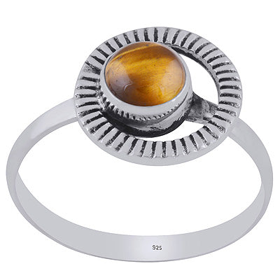 Gorgeous Handcrafted Work Around Tiger's Eye Round Shape 925 Sterling Solid Silver Ring - R3403395-11
