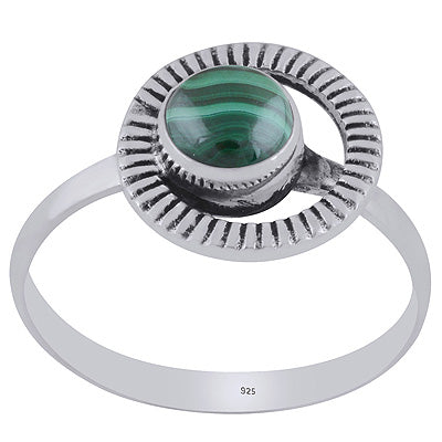 Gorgeous Handcrafted Work Around Malachite Round Shape 925 Sterling Solid Silver Ring - R3403395-12