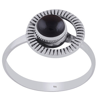 Gorgeous Handcrafted Work Around Black Onyx Round Shape 925 Sterling Solid Silver Ring - R3403395-14