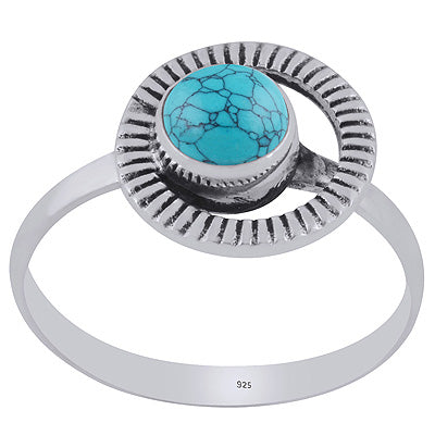 Gorgeous Handcrafted Work Around Turquoise Round Shape 925 Sterling Solid Silver Ring - R3403395-3