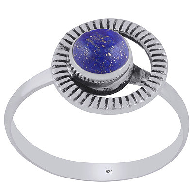 Gorgeous Handcrafted Work Around Lapis Round Shape 925 Sterling Solid Silver Ring - R3403395-6