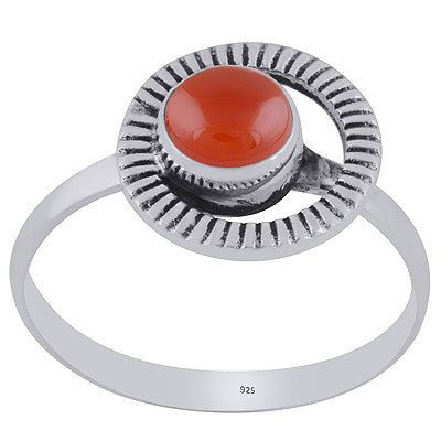 Gorgeous Handcrafted Work Around Carnelian Round Shape 925 Sterling Solid Silver Ring - R3403395-7