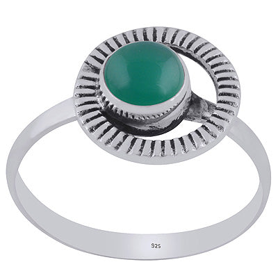 Gorgeous Handcrafted Work Around Green Onyx Round Shape 925 Sterling Solid Silver Ring - R3403395-8