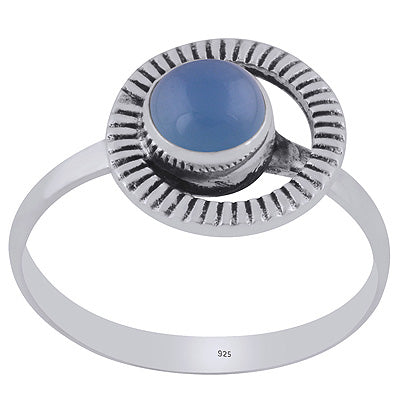 Gorgeous Handcrafted Work Around Blue Chalcedony Round Shape 925 Sterling Solid Silver Ring - R3403395-9