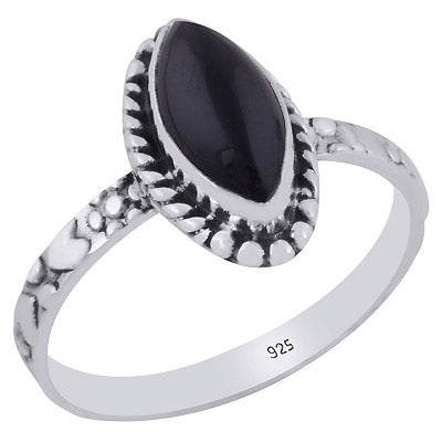 Alluring Handcrafted Work Band Around Black Onyx Marquise Shape 925 Sterling Solid Silver Ring - R3403396-14