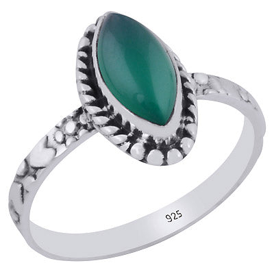 Alluring Handcrafted Work Band Around Green Onyx Marquise Shape 925 Sterling Solid Silver Ring - R3403396-8