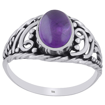 Magnificent Handcrafted Work Around Amethyst Oval Shape 925 Sterling Solid Silver Ring - R3403398-1