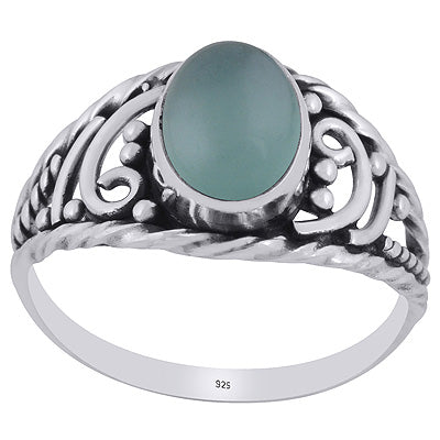 Magnificent Handcrafted Work Around Aqua Chalcedony Oval Shape 925 Sterling Solid Silver Ring - R3403398-10