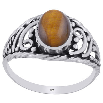 Magnificent Handcrafted Work Around Tiger's Eye Oval Shape 925 Sterling Solid Silver Ring - R3403398-11