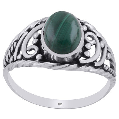 Magnificent Handcrafted Work Around Malachite Oval Shape 925 Sterling Solid Silver Ring - R3403398-12