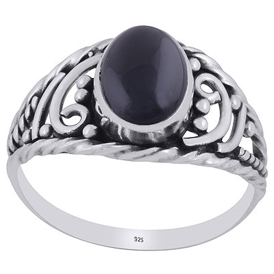 Magnificent Handcrafted Work Around Black Onyx Oval Shape 925 Sterling Solid Silver Ring - R3403398-14