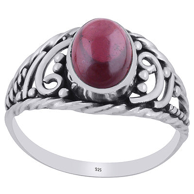 Magnificent Handcrafted Work Around Garnet Oval Shape 925 Sterling Solid Silver Ring - R3403398-2