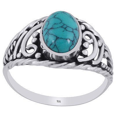 Magnificent Handcrafted Work Around Turquoise Oval Shape 925 Sterling Solid Silver Ring - R3403398-3