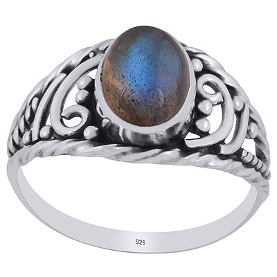 Magnificent Handcrafted Work Around Labradorite Oval Shape 925 Sterling Solid Silver Ring - R3403398-5